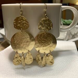 Hammered gold drop earrings CLEARANCE